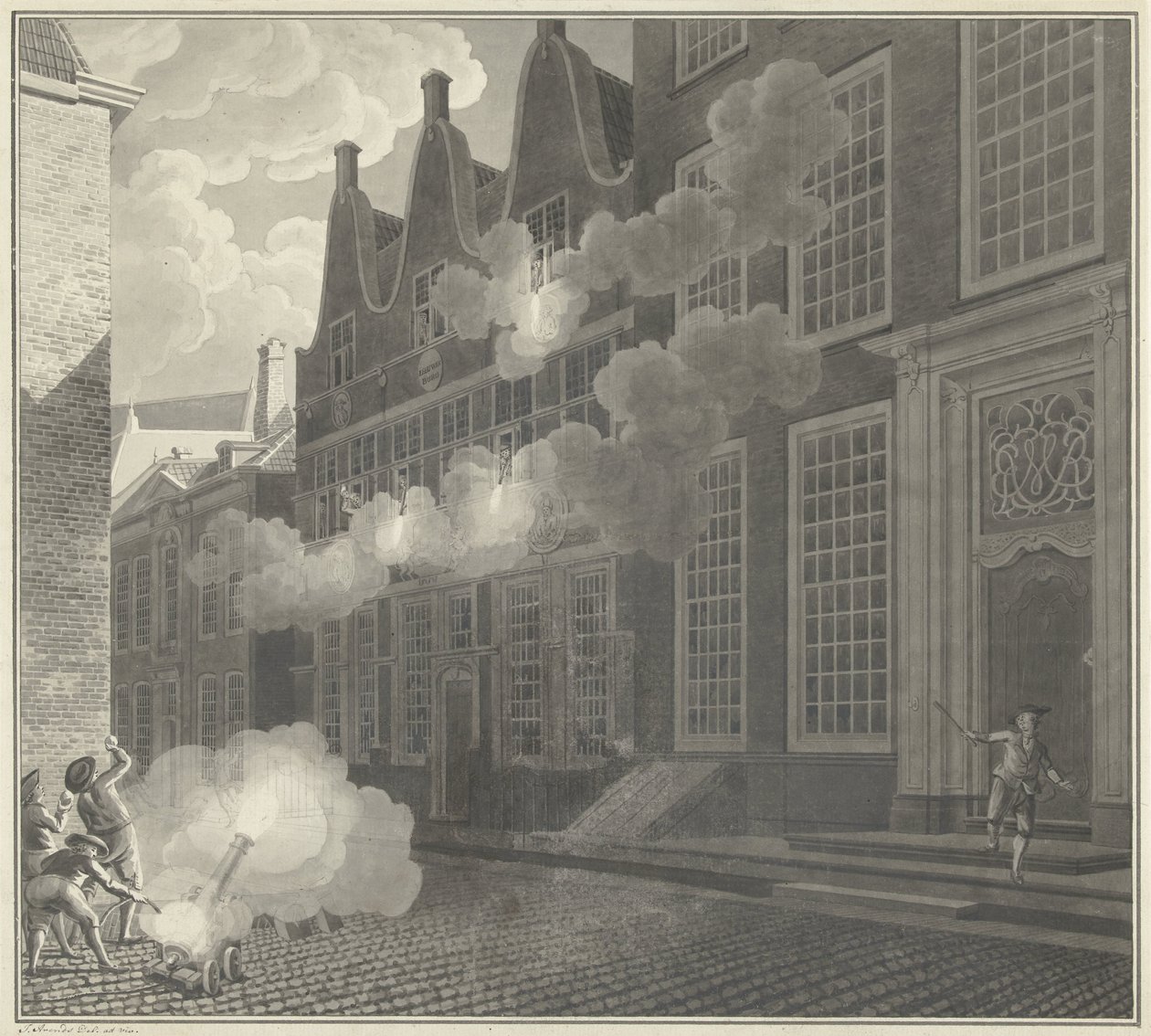 Lucas van Steveninckin talon pommitukset, 1787 tekijältä Jan Arends (signed by artist)