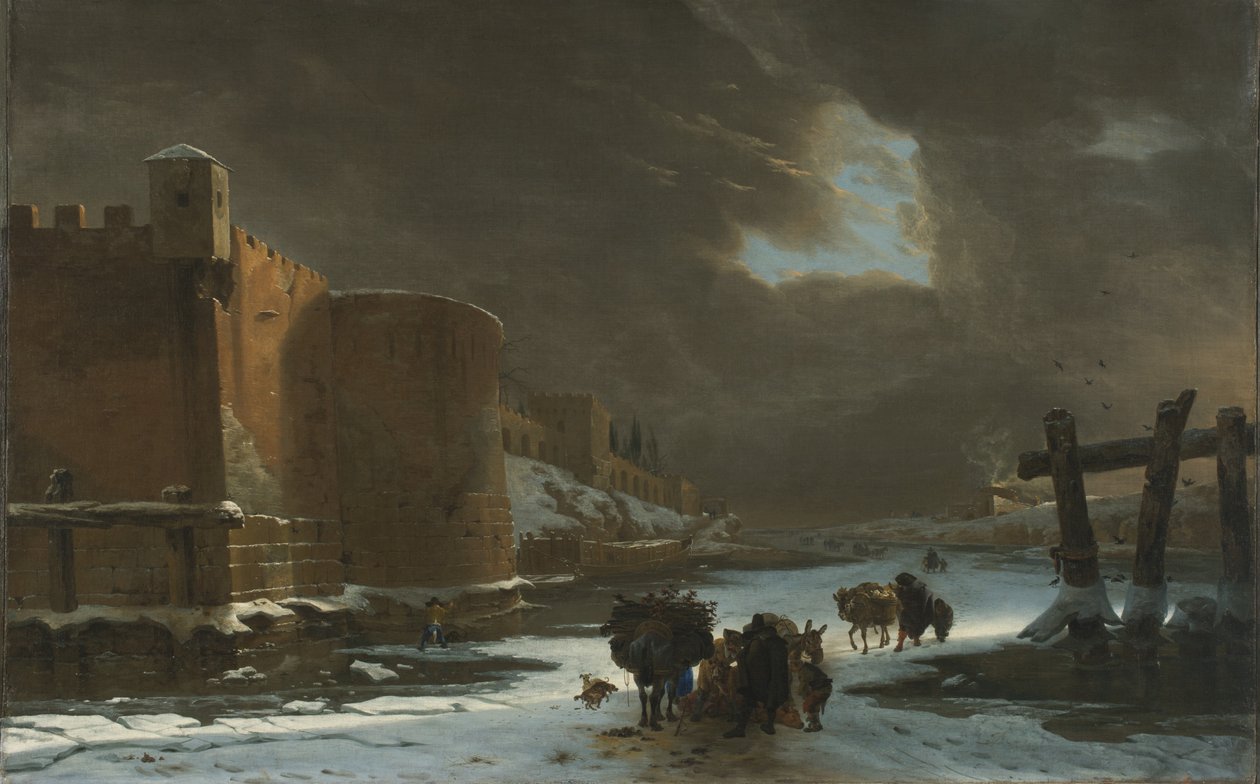Jäätynyt vallihauta kaupungin muurien ulkopuolella tekijältä Jan Asselyn