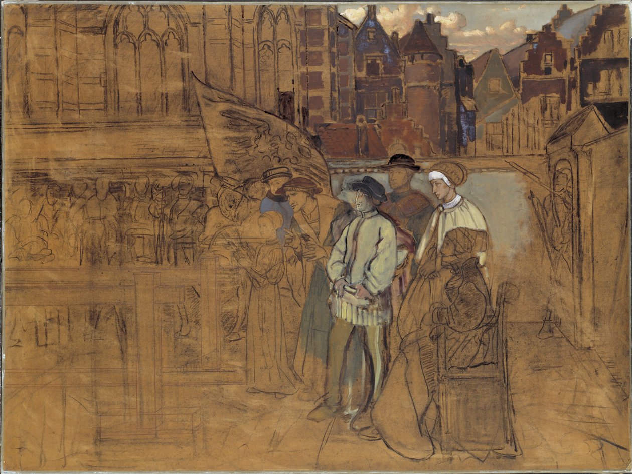 Jousiammuntajuhla Antwerpenissä 1500-luvulla, noin 1850 tekijältä Jan August Hendrik Leys