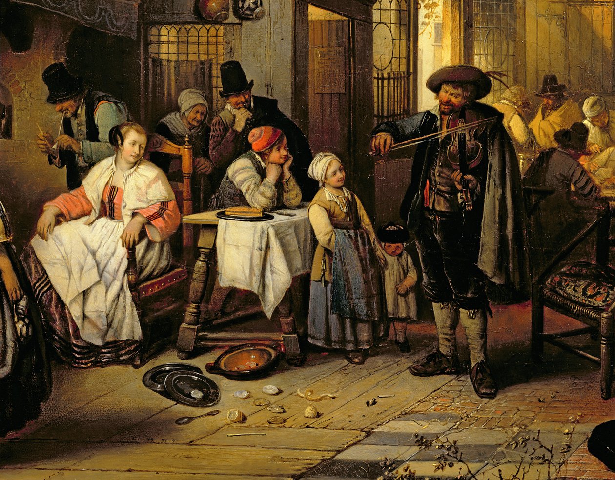 Taverna, jossa on sokea viulu, 1844 (paneeli) (yksityiskohta 76798) tekijältä Jan August Hendrik Leys