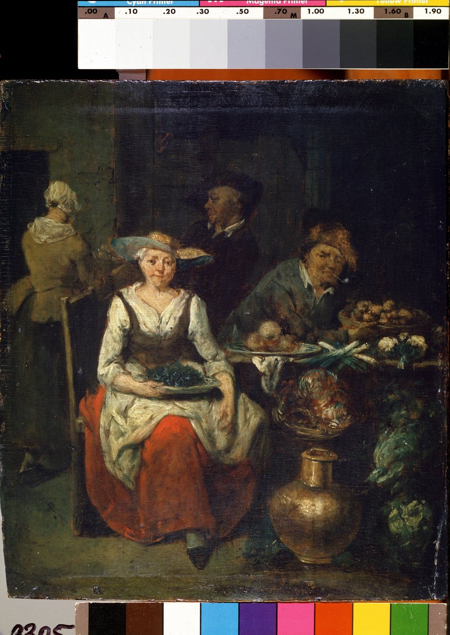 Hedelmä- ja vihanneskauppiaalla (Vihanneskaupassa). Jan Baptist Lambrechtsin (1680-1731) maalaus. flaamilaista taidetta. Öljy puulle. Valtion M. Ciurlionisin taidemuseo, Kaunas tekijältä Jan Baptist Lambrechts