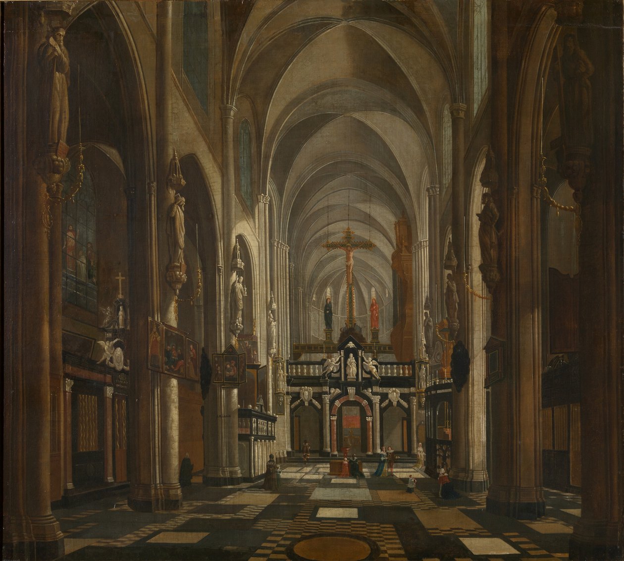 Interior de la catedral de Sant Donacià a Bruges, ca 1696. finlandès tekijältä Jan Baptist van Meunincxhove