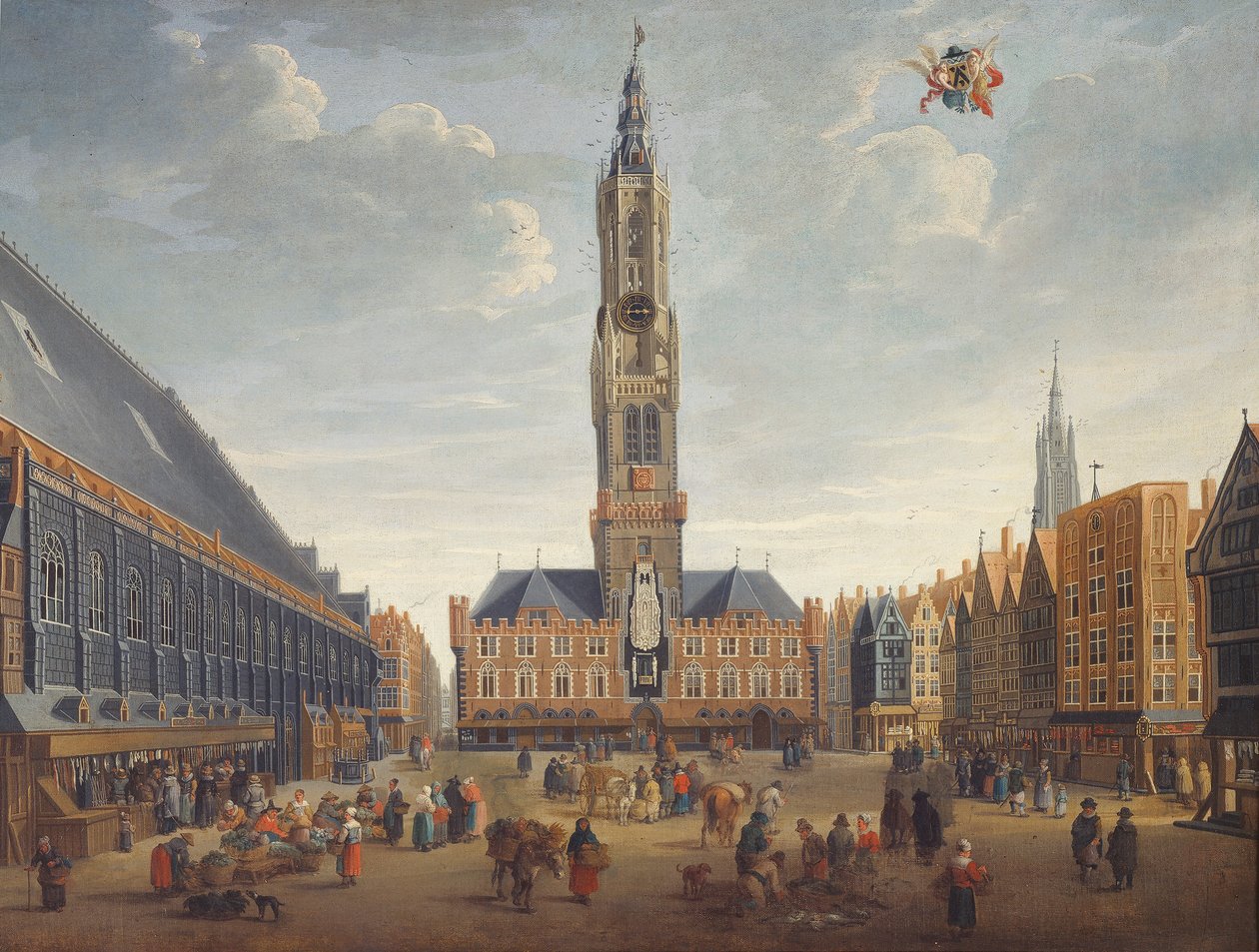 Markt, Brugge, n. 1691-1700 (öljy paneeliin) tekijältä Jan Baptist van Meunincxhove