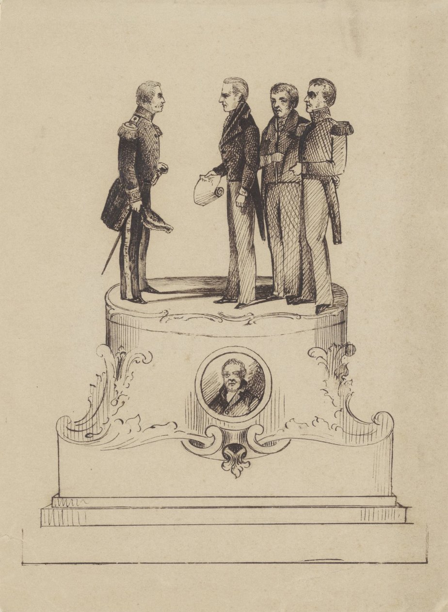 Suunnitelma monumentti 50 vuoden itsenäisyydelle Alankomaiden kuningaskunnasta vuonna 1863 tekijältä Jan Bos