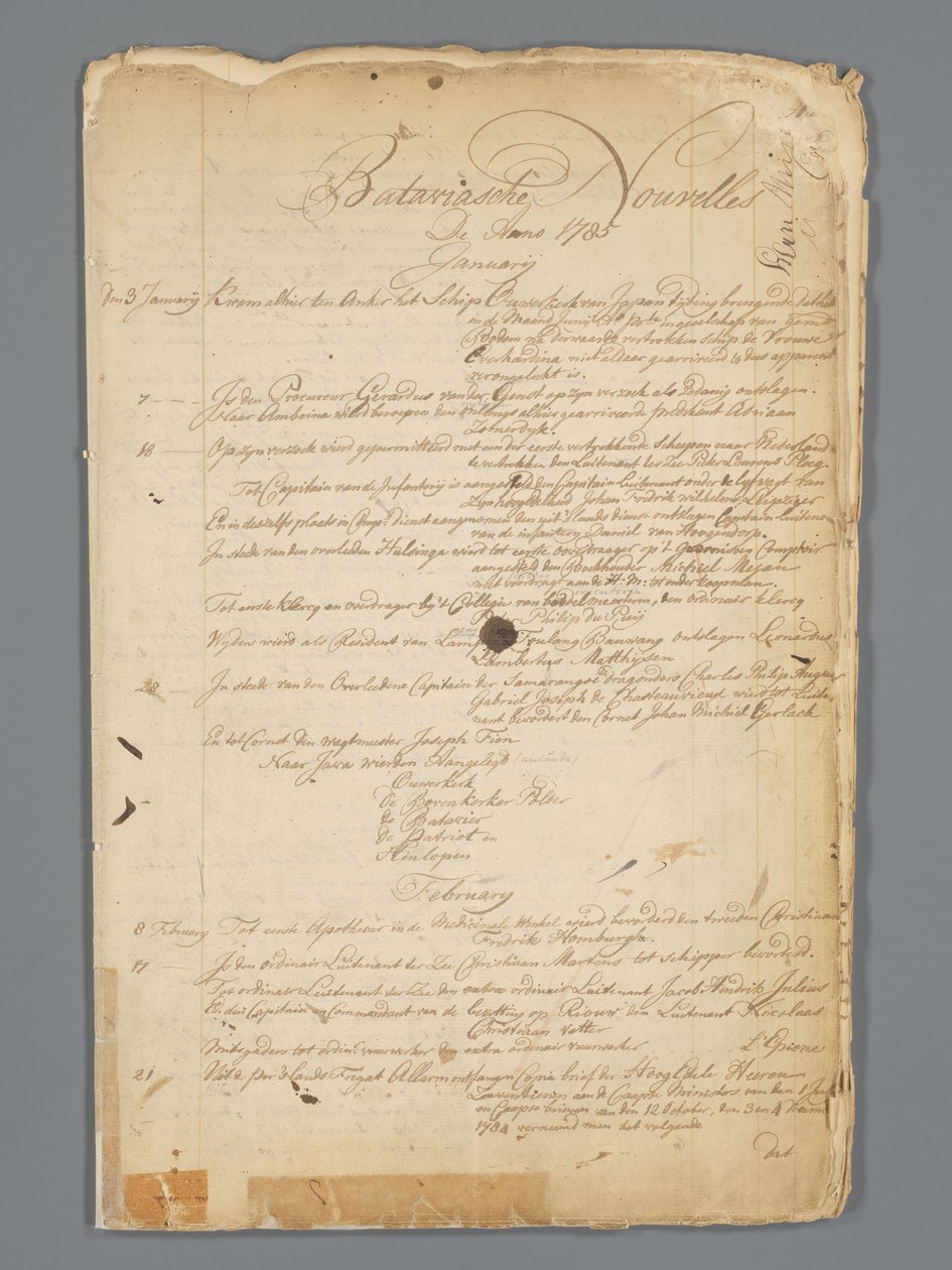 Bataviaasche-uutiset 1785 tekijältä Jan Brandes