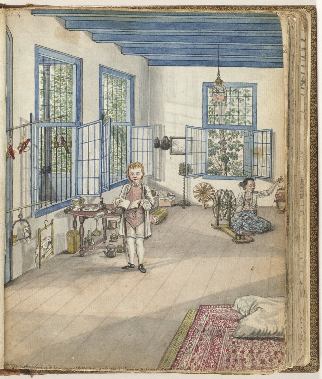 Brandesin poika Johnny ja orja Flora kehräämässä, 1784 tekijältä Jan Brandes