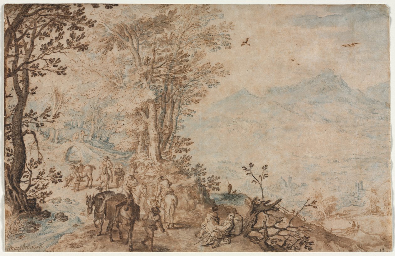 Maisema matkustajien kanssa tekijältä Jan Brueghel