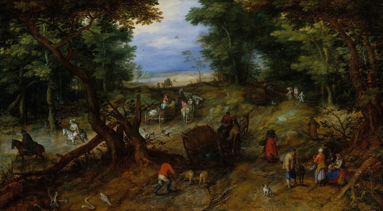 Metsätie matkustajien kanssa, 1607. tekijältä Jan Brueghel the Elder