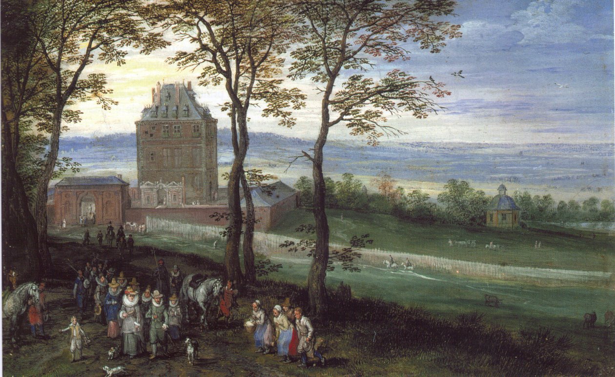 Arkkiherttua Albrecht ja Isabella ennen Mariemontin linnaa tekijältä Jan Brueghel the Elder