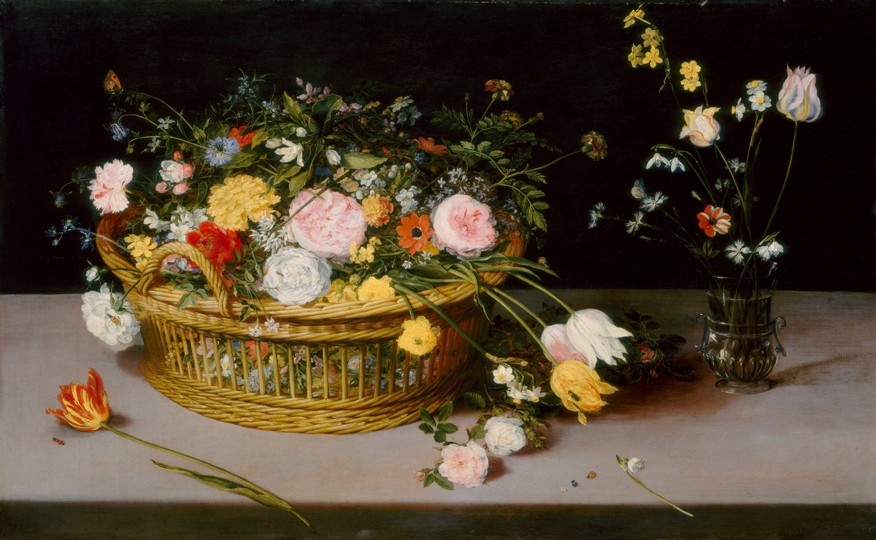 Kukkia korissa ja maljakossa tekijältä Jan Brueghel the Elder