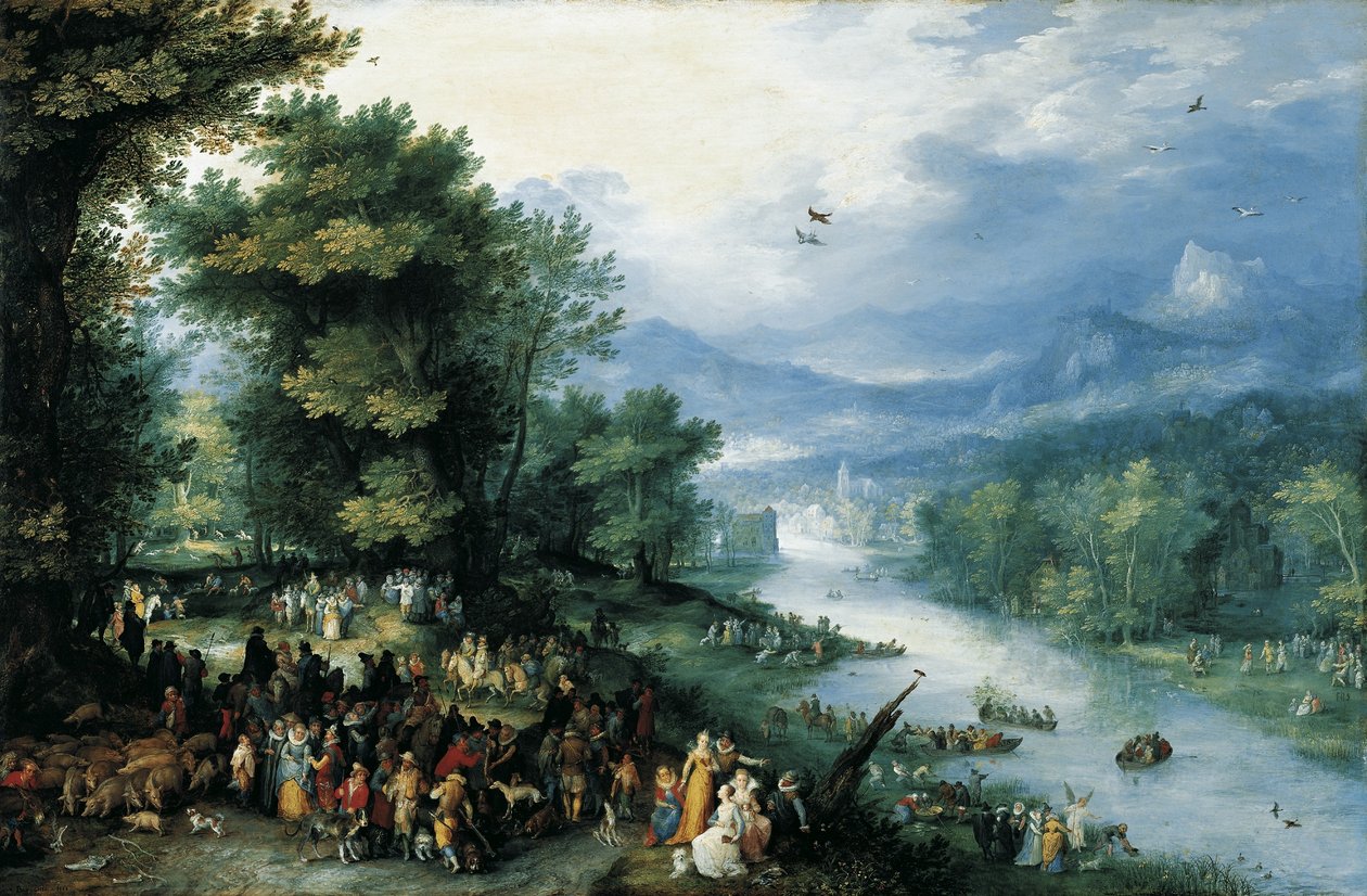 Maisema nuoren Tobiaksen kanssa tekijältä Jan Brueghel the Elder