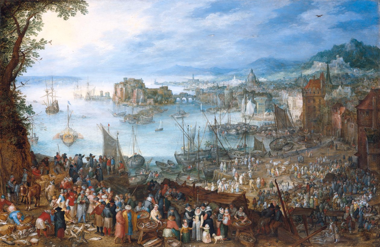 Suuret kalamarkkinat tekijältä Jan Brueghel the Elder