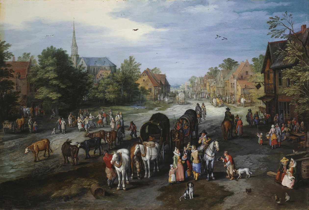 Näkymä Schellen kylään (kylän katu) tekijältä Jan Brueghel the Elder