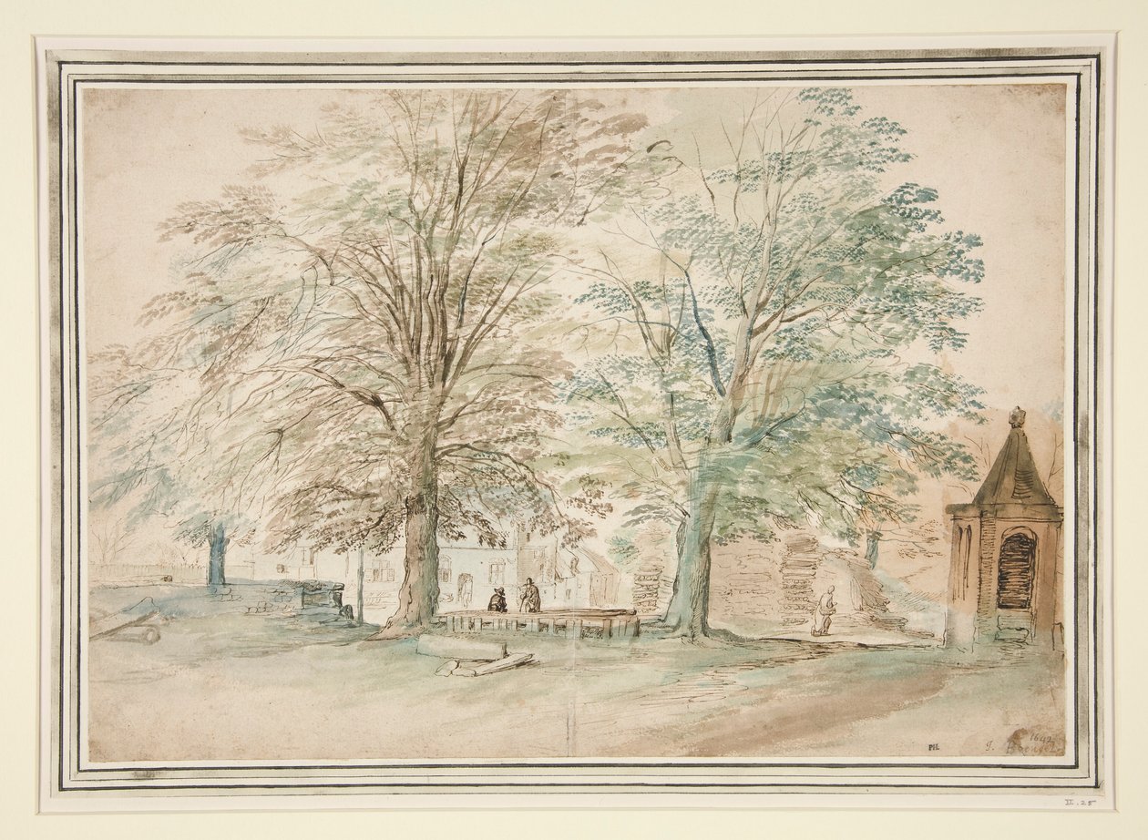 Kylän kohtauspaikka kahden vanhan puun alla tekijältä Jan Brueghel the Elder