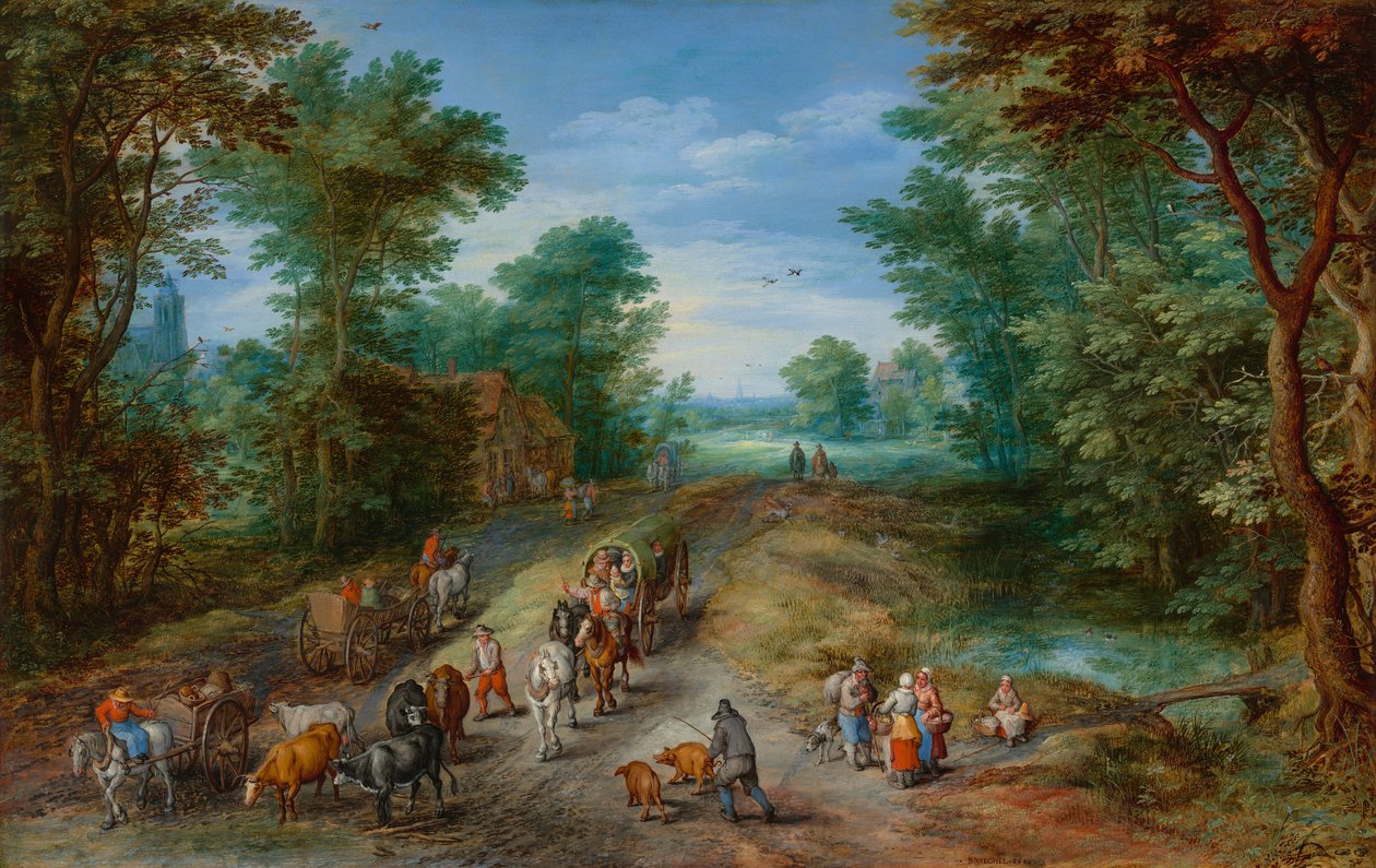 Metsäinen maisema matkustajien kanssa, 1610. tekijältä Jan Brueghel the Elder
