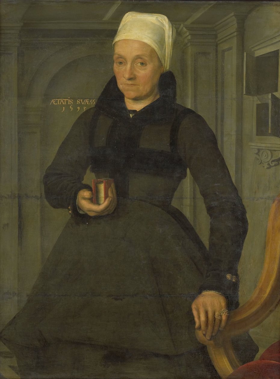 Lysbeth Hendriksdrin muotokuva (1536-1603 jälkeen). Bartholomeus van der Wieren vaimo tekijältä Jan Claesz. (attributed to)