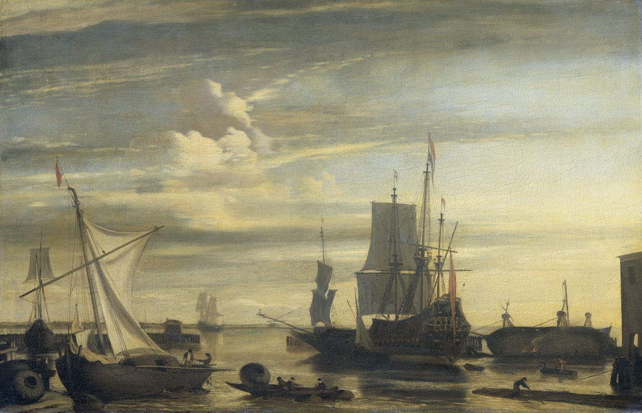 Satama auringonlaskun aikaan tekijältä Jan Claesz. Rietschoof (attributed to)
