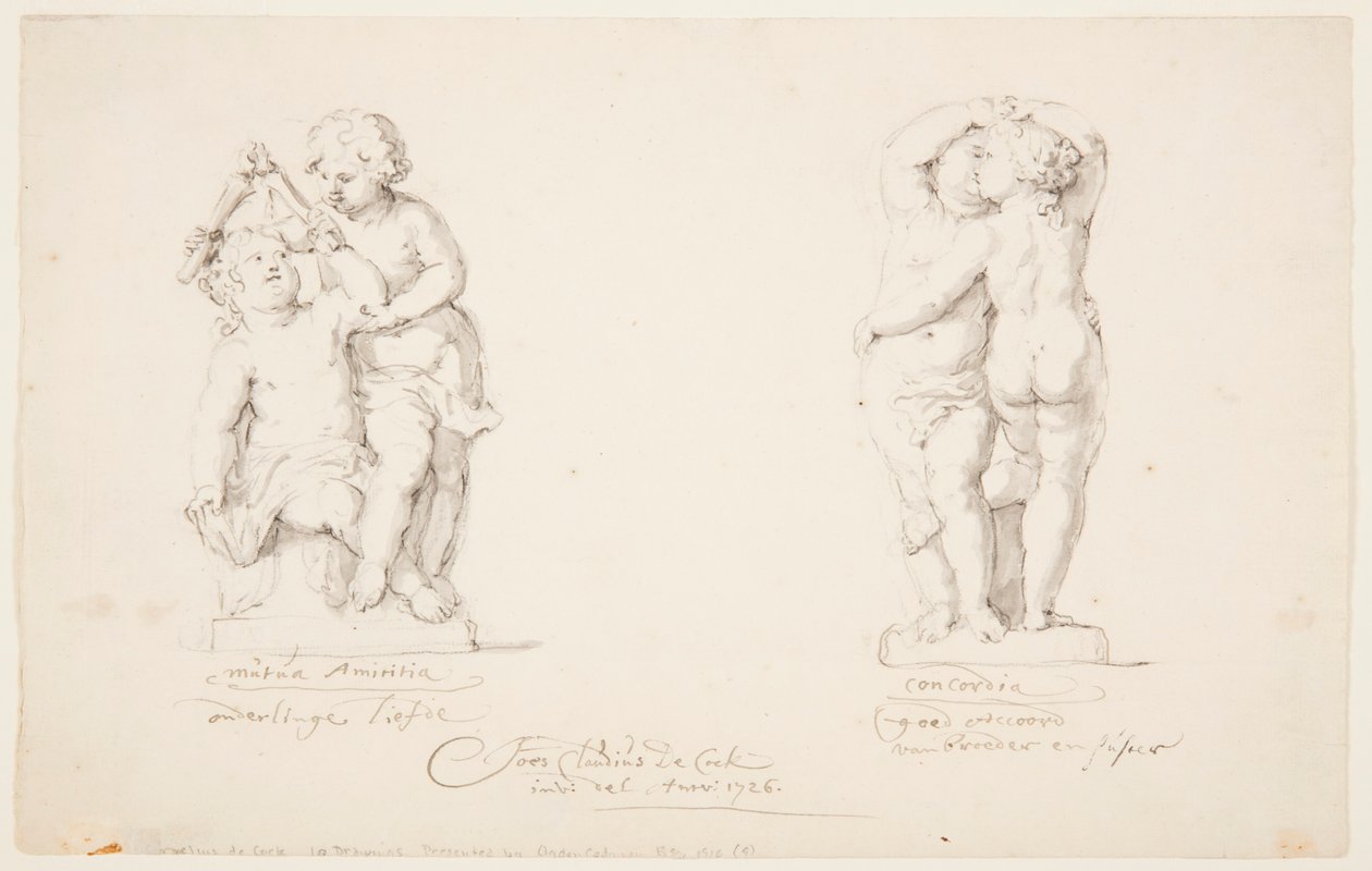 Piirustus, hankkeet patsasryhmää varten: "Ystävyys", "Accord", 1726. tekijältä Jan Claudius de Cock
