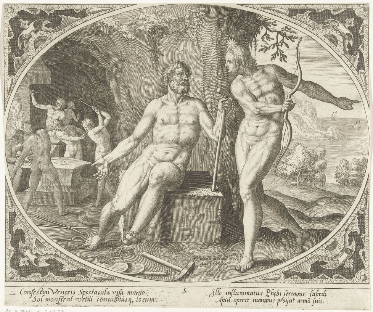 Phoebus ilmoittaa Vulcanille aviorikoksesta Venus ja Mars (sarjan nimi) tekijältä Jan Collaert (II)
