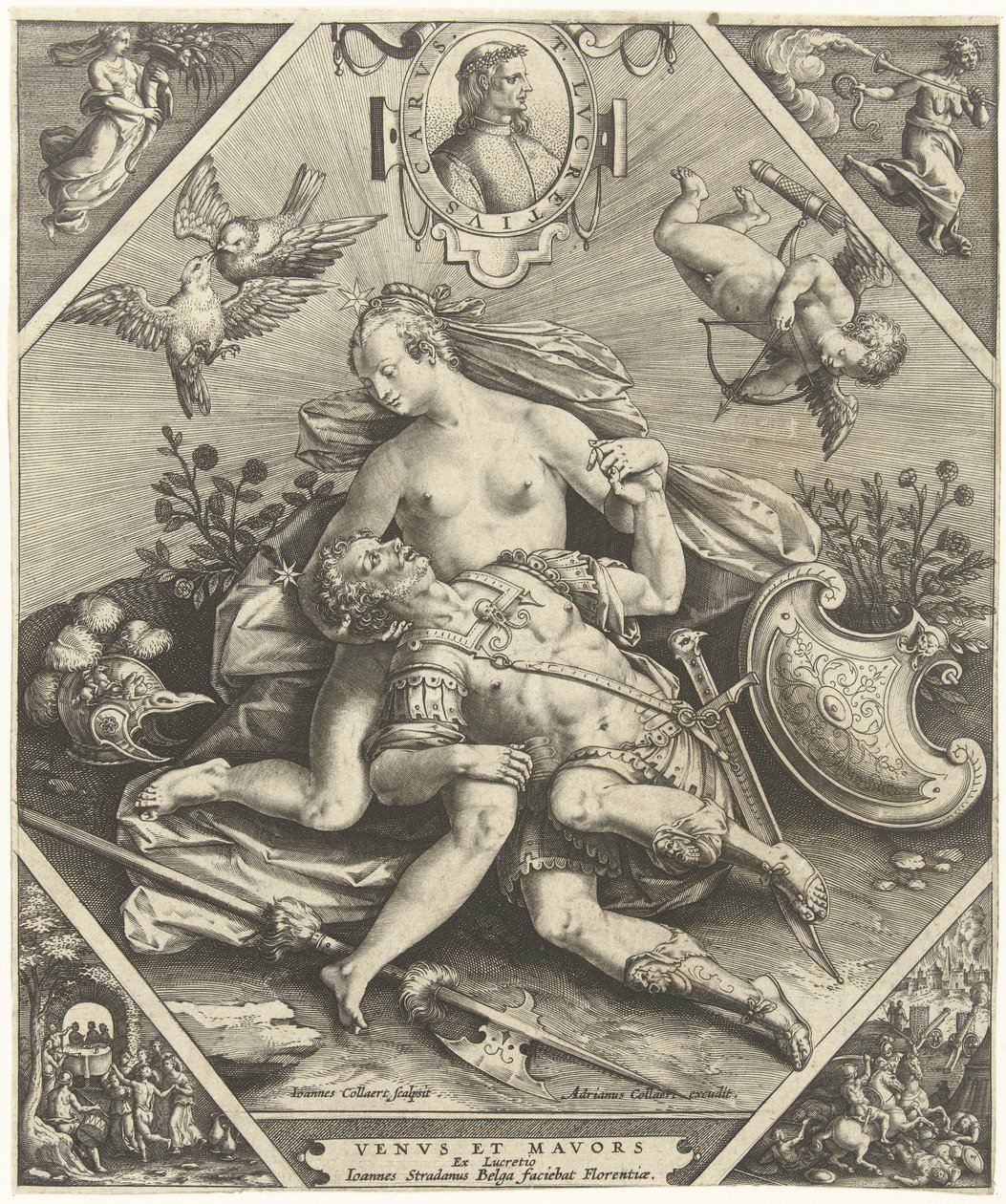 venus marsissa Venvs et Mavors (otsikko esineessä) tekijältä Jan Collaert (II)