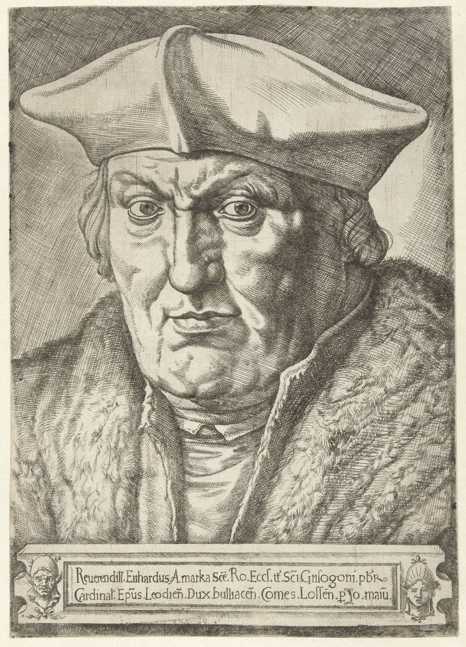 Liègen prinssipiispa Erard de la Marckin muotokuva Reerendill Euhardus Amarka ... bulliacen Comes Lossen (otsikko esineessä) tekijältä Jan Cornelisz Vermeyen