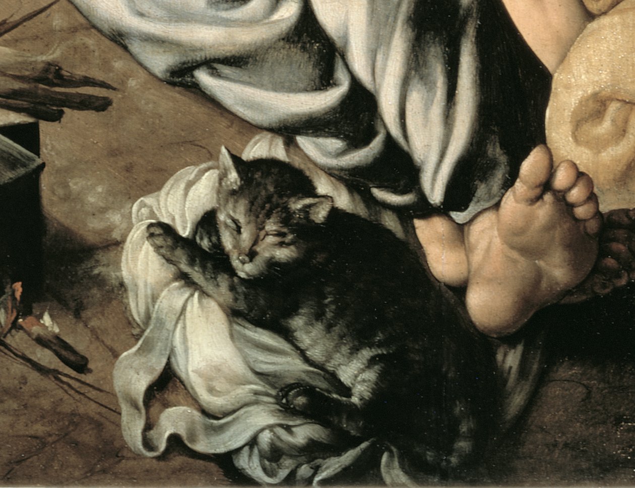 Pyhä perhe tulen ympärillä, n.1532-33 (paneeli) (77334:n yksityiskohta) tekijältä Jan Cornelisz Vermeyen