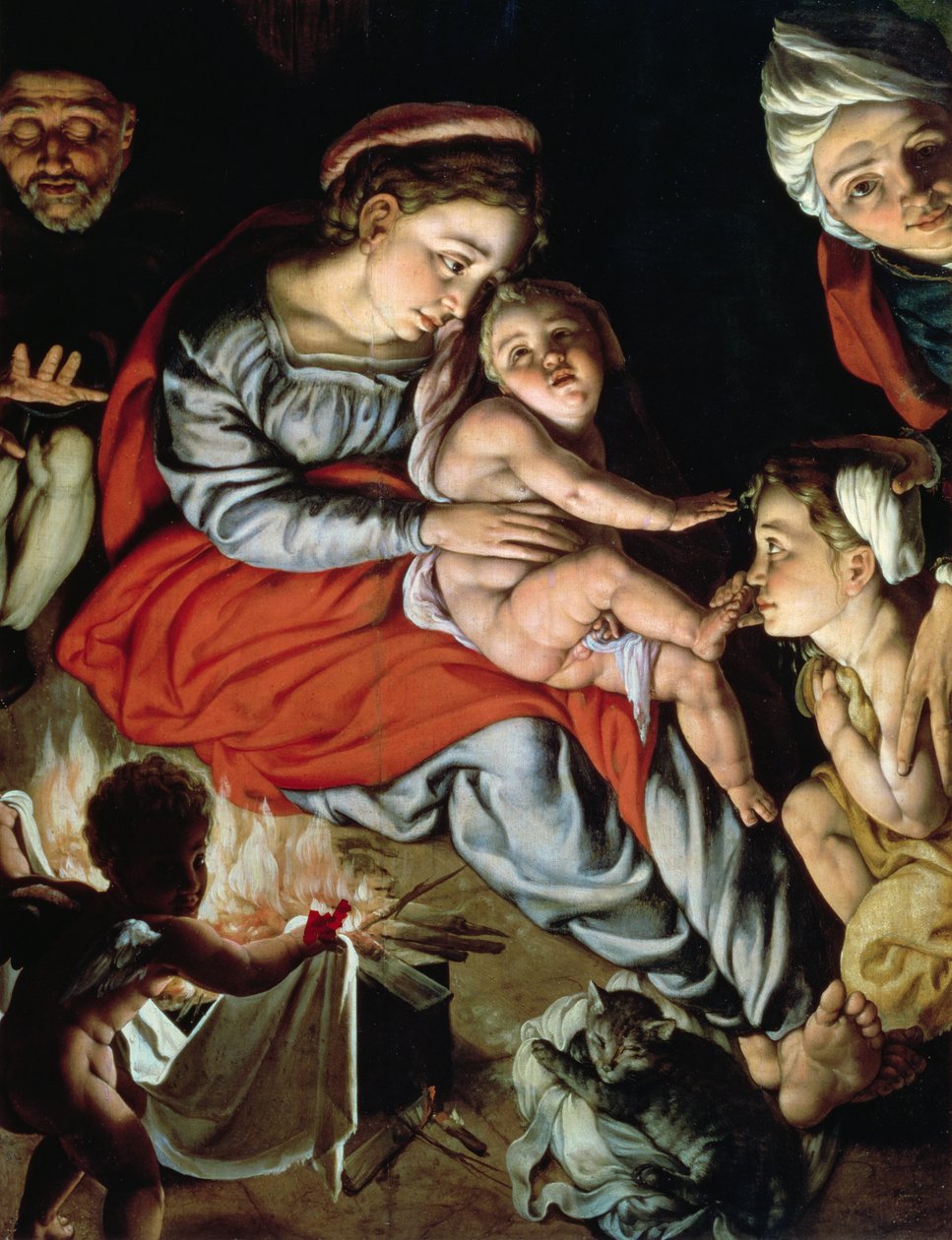 Pyhä perhe tulen ympärillä, n. 1532-33 (paneeli) tekijältä Jan Cornelisz Vermeyen