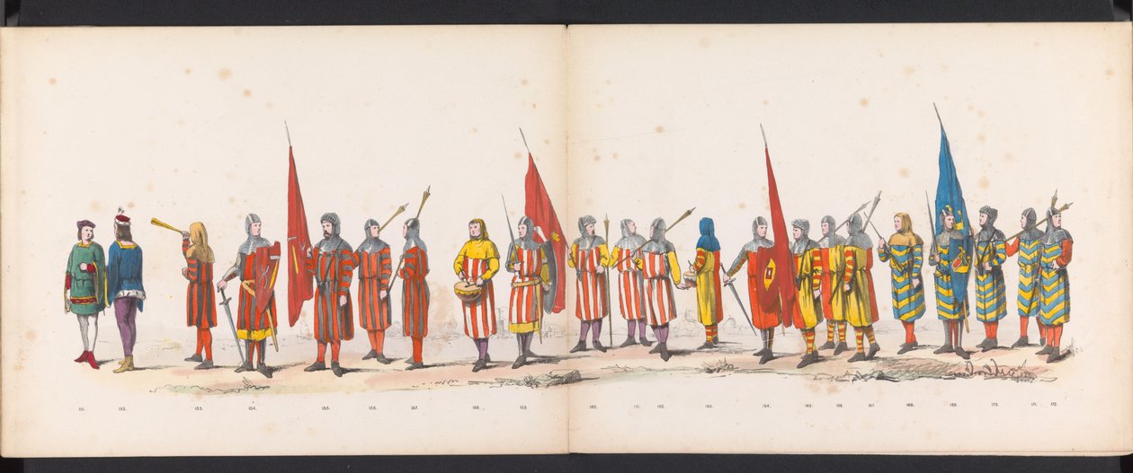 Leidenin opiskelijoiden naamiaiset, 1865 (levy 13) Leidenin opiskelijakunnan jäsenten pukukulkue 6. kesäkuuta 1865 Leidsche Hoogeschoolin 290-vuotisjuhlan kunniaksi, kuvassa: hollantilaisten b. tekijältä Jan Daniël Cornelis Carel Willem baron de Constant Rebecque