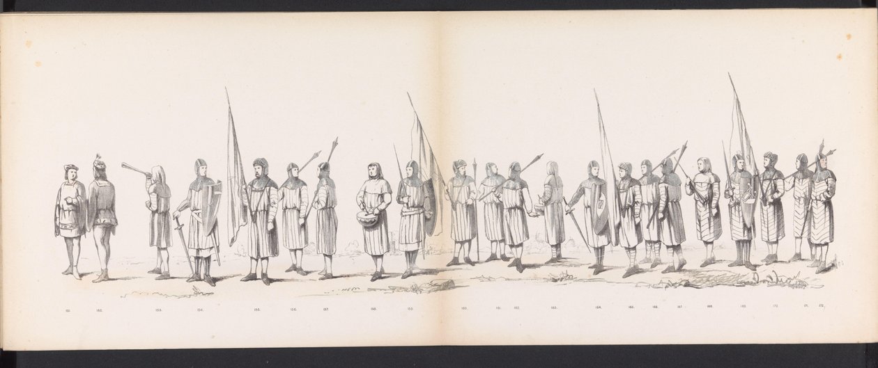 Leidenin opiskelijoiden naamiaiset, 1865 (levy 13) Leidenin opiskelijakunnan jäsenten pukukulkue 6. kesäkuuta 1865 Leidsche Hoogeschoolin 290-vuotisjuhlan kunniaksi, kuvassa: hollantilaisten b. tekijältä Jan Daniël Cornelis Carel Willem baron de Constant Rebecque