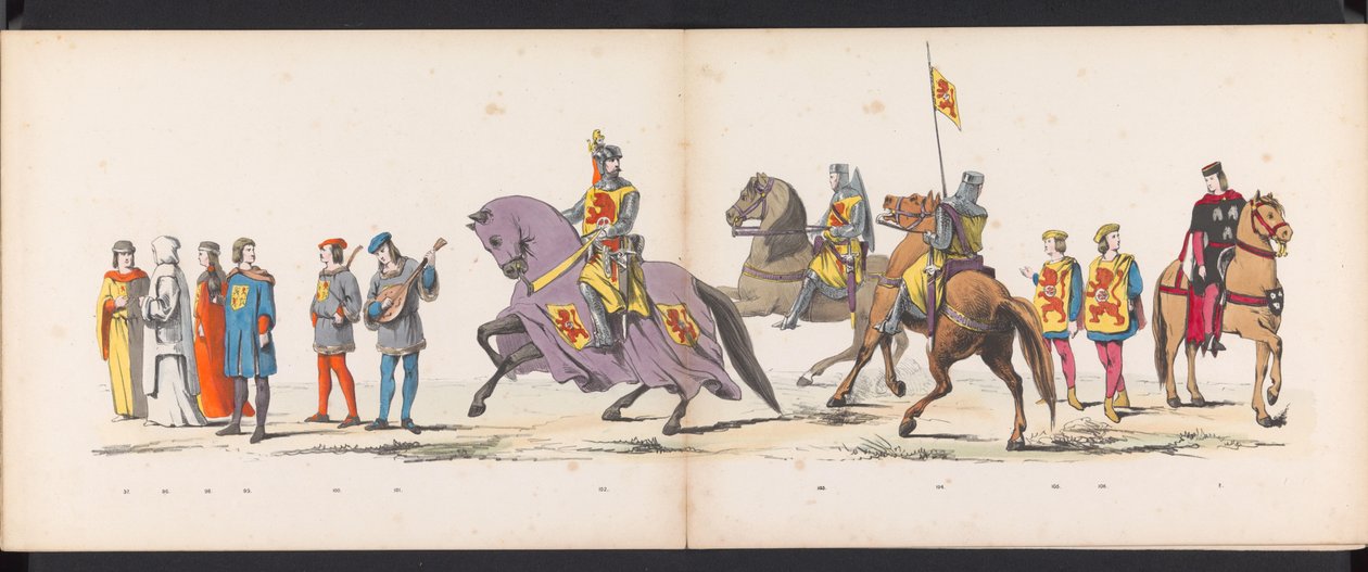 Leidenin opiskelijoiden naamiaiset, 1865 (levy 8) Leidenin opiskelijakunnan jäsenten pukukulkue 6. kesäkuuta 1865 Leidsche Hoogeschool -koulun 290-vuotisjuhlan kunniaksi, ja kuvassa: hollantilaisten tuloa tekijältä Jan Daniël Cornelis Carel Willem baron de Constant Rebecque