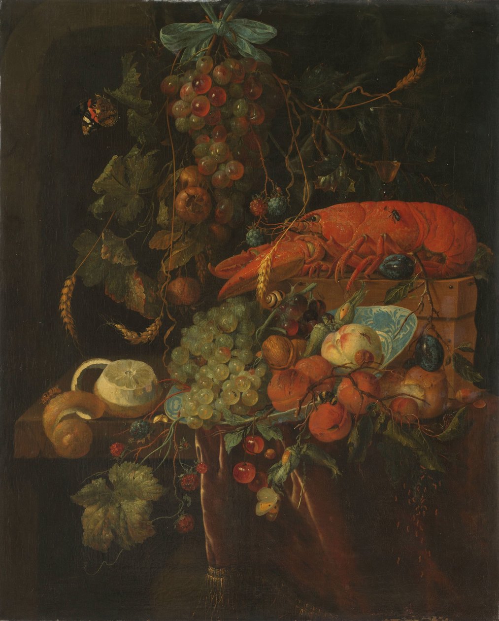 Asetelma hedelmän ja hummerin kanssa tekijältä Jan Davidsz. de Heem (copy after)