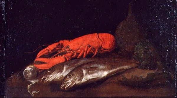 Hummerin ja kalan asetelma pöydällä tekijältä Jan Davidsz de Heem