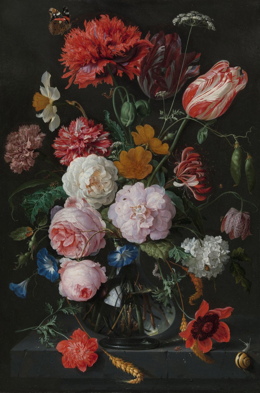 Asetelma kukkien kanssa lasimaljakossa tekijältä Jan Davidsz de Heem