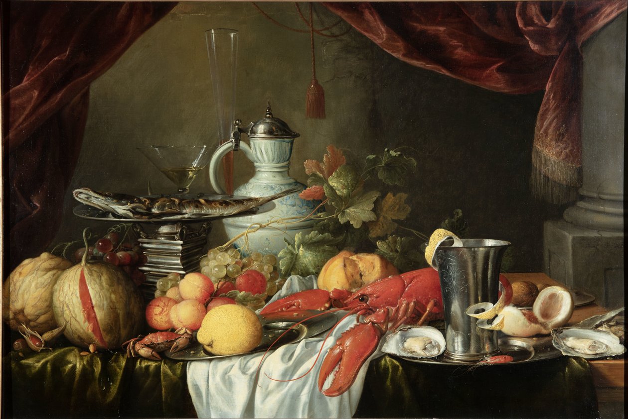 Asetelma hummerin ja hopeakupin kanssa tekijältä Jan Davidsz. de Heem