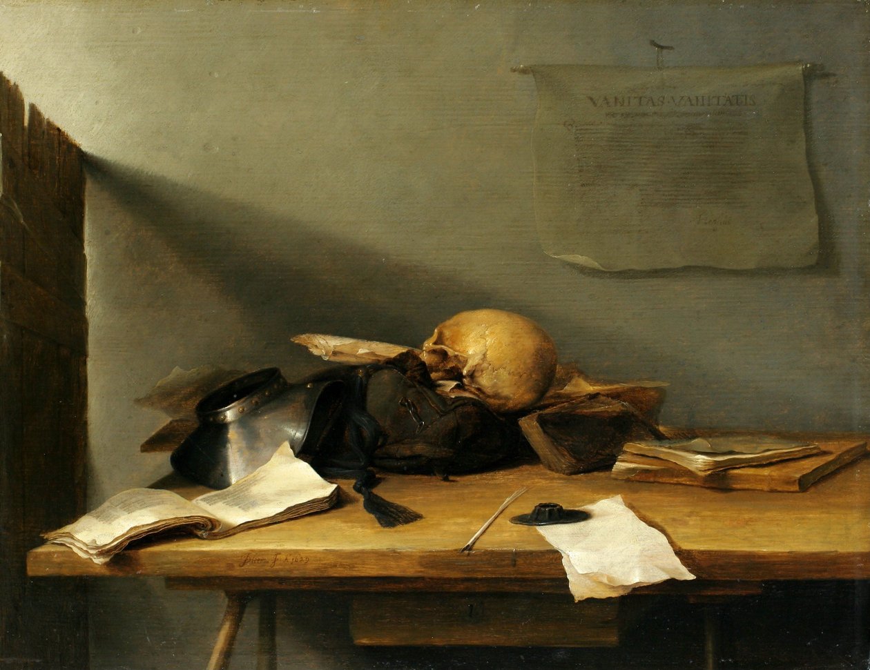 Asetelma kirjojen ja kallon kanssa tekijältä Jan Davidsz. de Heem