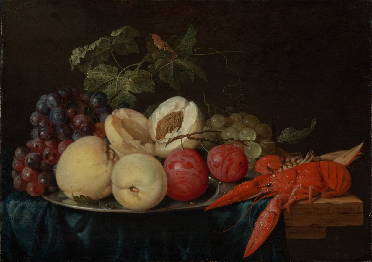 Asetelma, jossa on hedelmiä ja hummeri tekijältä Jan Davidsz. de Heem