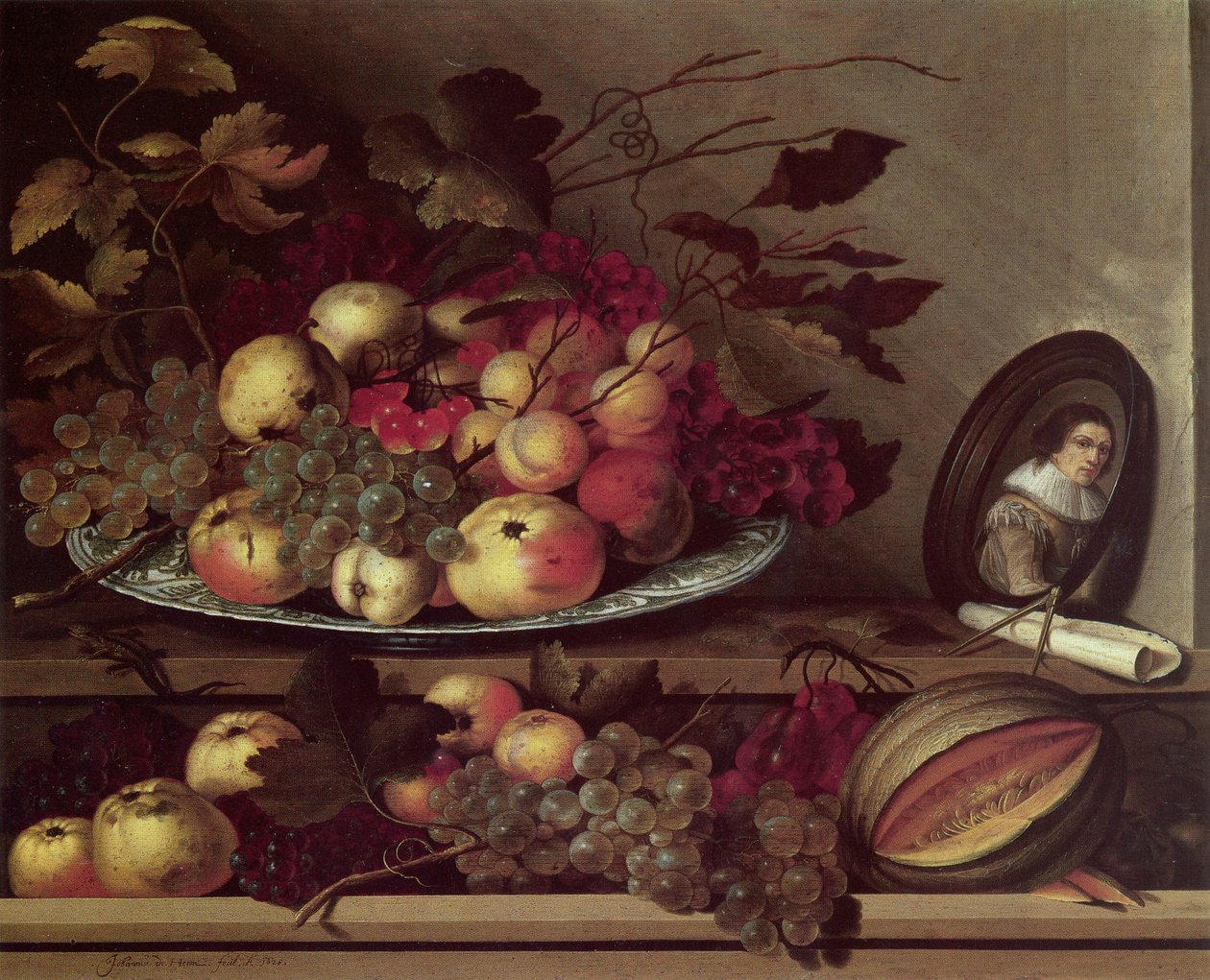 Hedelmäinen asetelma ja omakuva tekijältä Jan Davidsz. de Heem