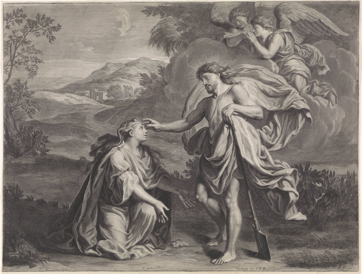 Kristus ilmestyy Magdalan Marialle (Noli me tangere) puutarhurina tekijältä Jan Edelinck (possibly)