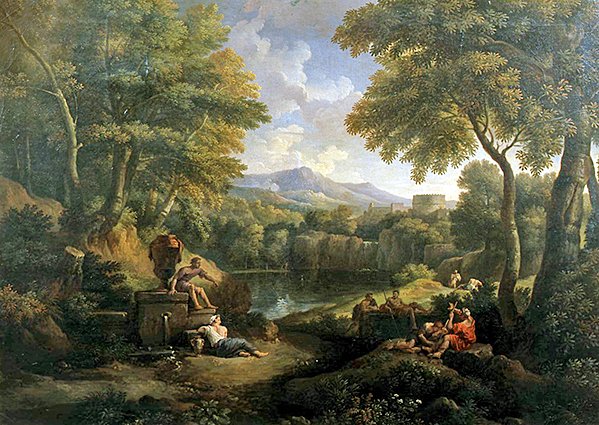 Maisema hahmoilla kaivolla (öljy kankaalle) tekijältä Jan Frans van Bloemen