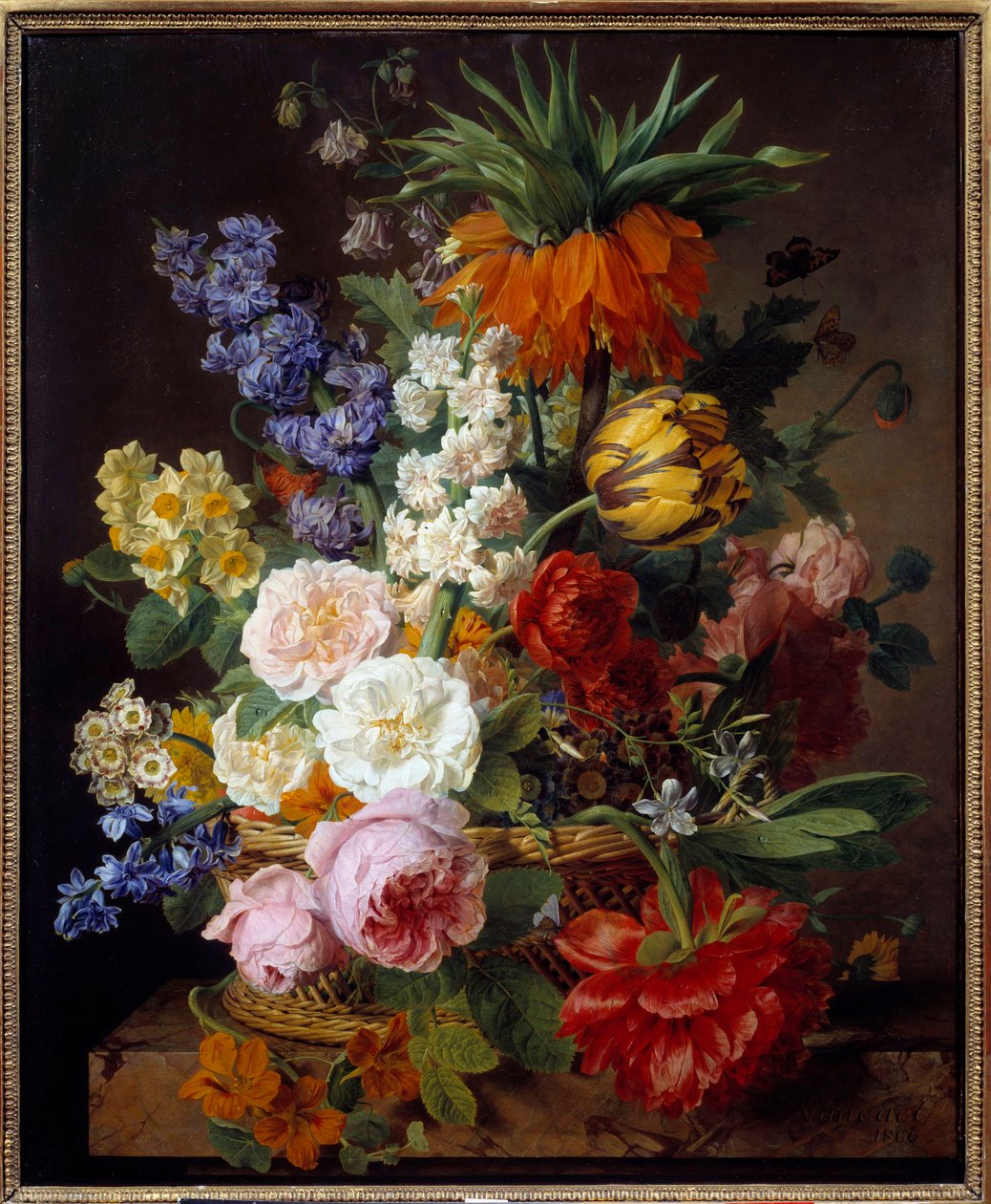 Kukkia korissa Jan Frans Van Daelin (1764-1840) maalaus 1806 su. 0,53x0,65 m Lyon, Musee des Beaux Arts - Kukkia korissa. Jan Frans van Daelin (1764-1840) maalaus tekijältä Jan Frans van Dael