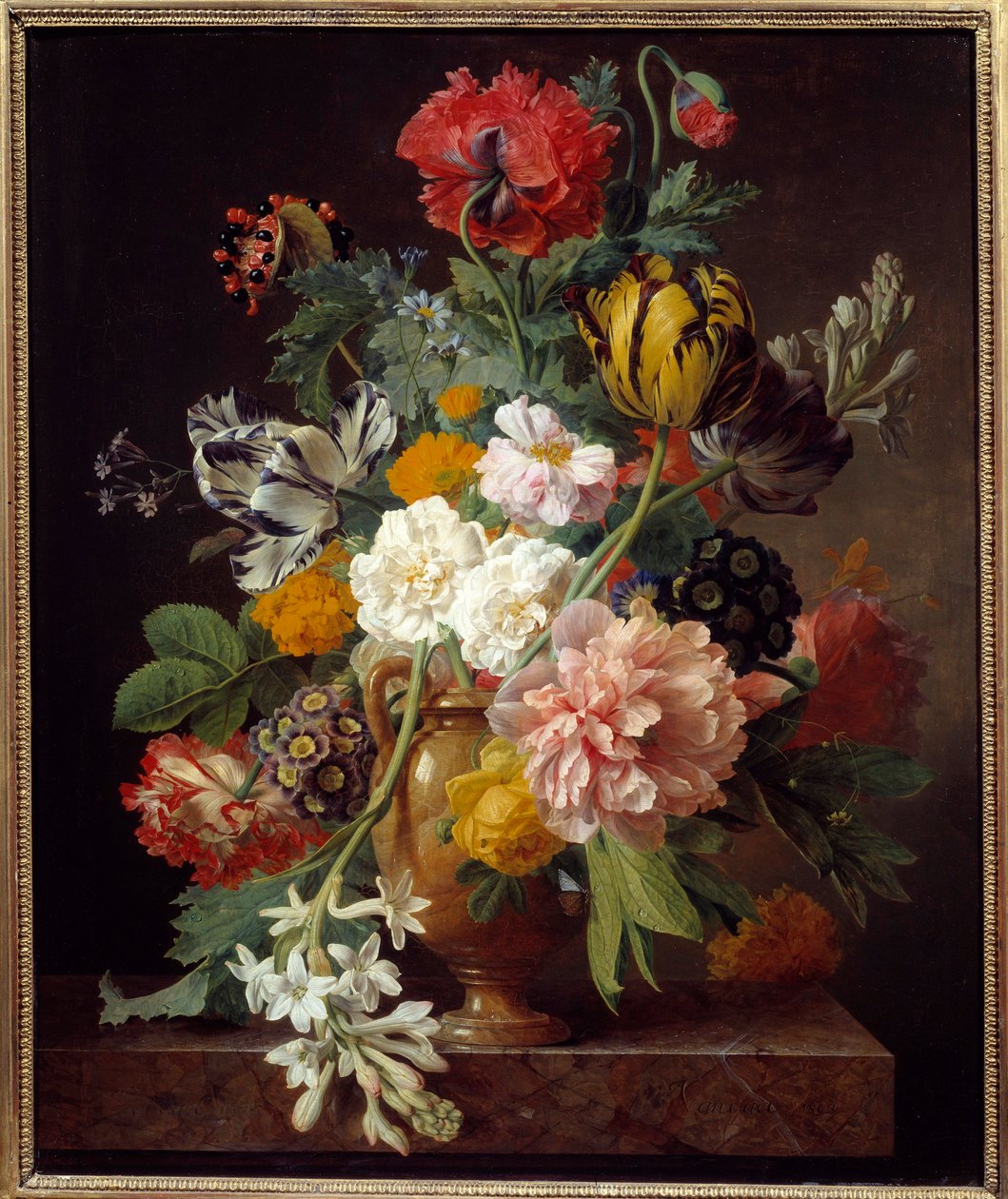 Kukkimaljakko mukulalla Jan Frans Van Daelin (1764-1840) maalaus 1807 Dim. 0,65x0,53 m Lyon, Musee des Beaux Arts tekijältä Jan Frans van Dael