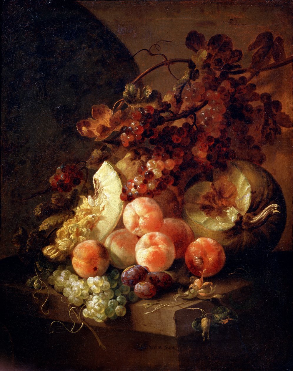 Asetelma persikoilla, 1600-luvun loppu tai 1700-luvun alku. tekijältä Jan Frans van Son