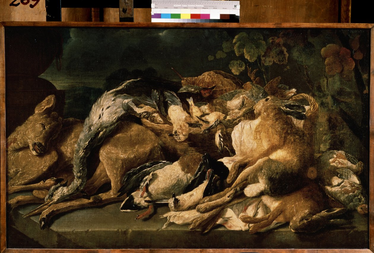 ""Asetelma riistalla"" (Asetelma) Jänis, naaras, ankat. Jan (Johannes) Fyt (1611-1661) maalaus 1640 Pushkin-museo, Moskova tekijältä Jan Fyt