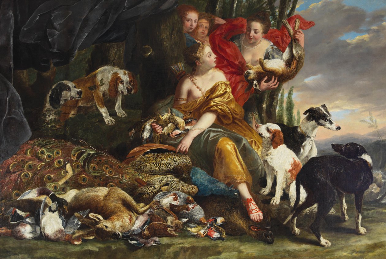 Jumalatar Diana saa tappaa Fyt, Jan ( Johannes Fijt) (1611-1661). Öljy kankaalle, koko: 177x261, Yksityiskokoelma tekijältä Jan Fyt