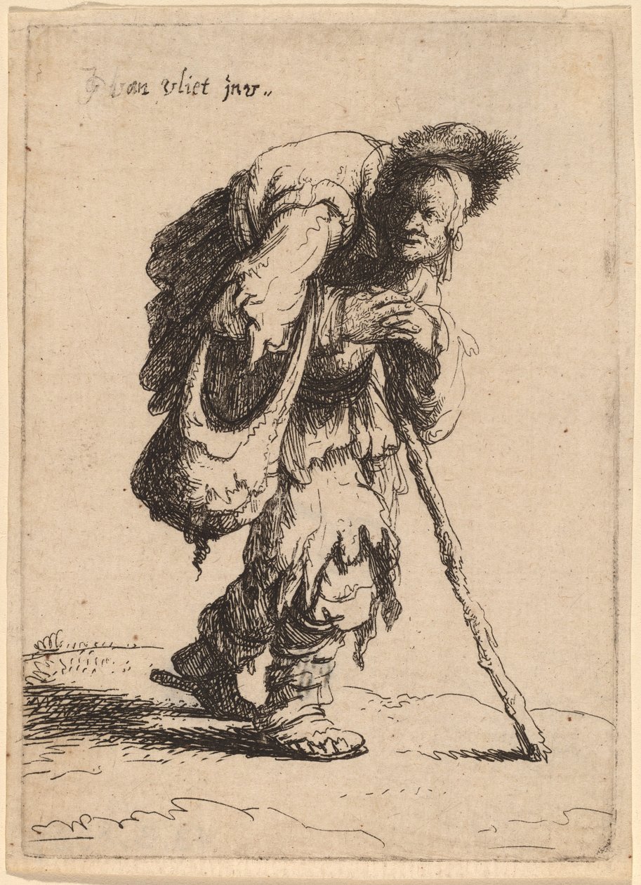 Kerjäläinen kantamassa naista selässään, 1632. tekijältä Jan Georg van Vliet