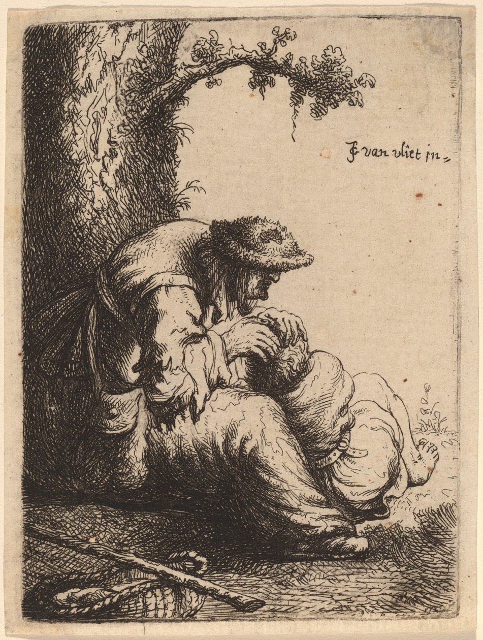 Kerjäläinen nainen pakenemassa poikaa, 1632. tekijältä Jan Georg van Vliet