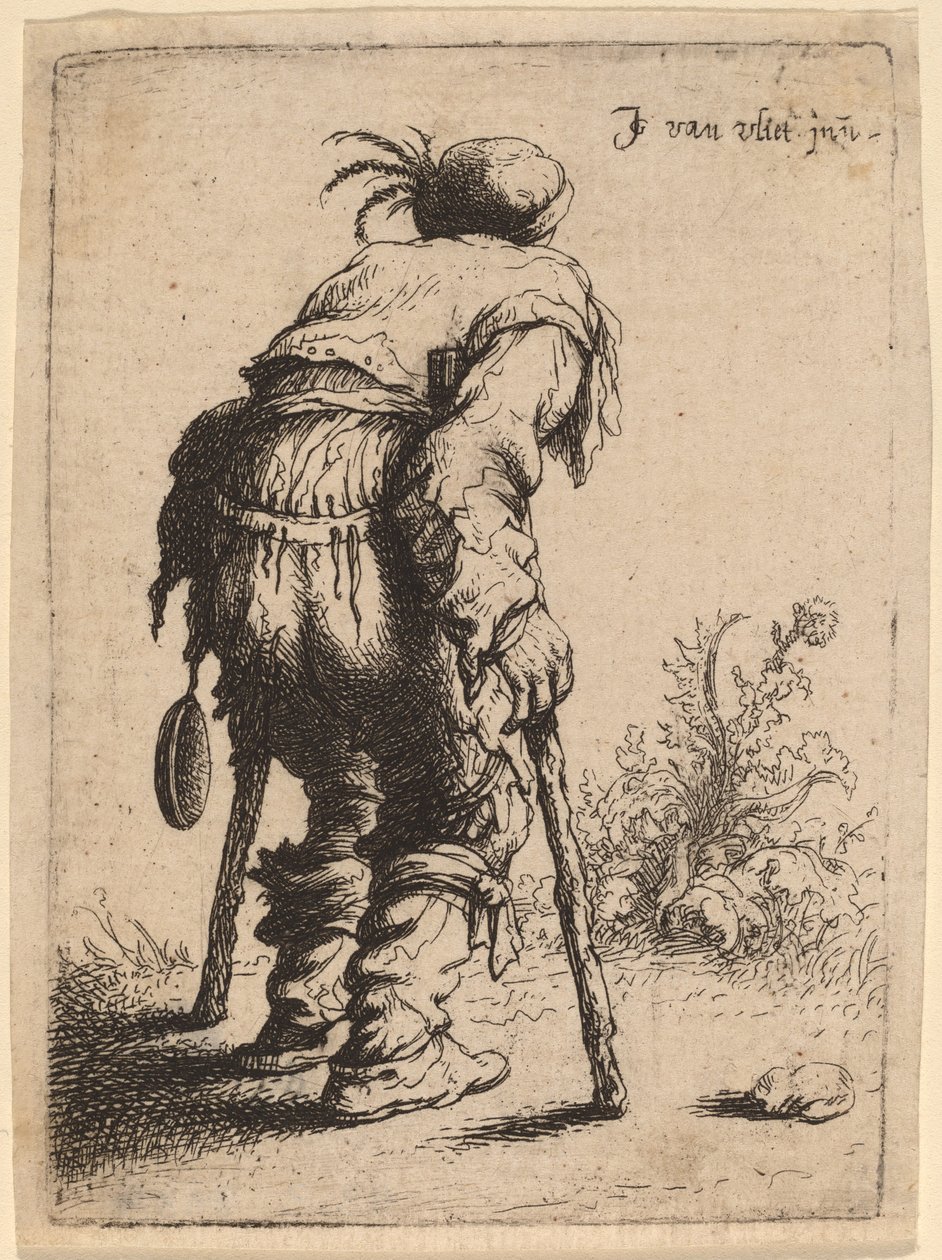 Kerjäläinen kahdella kainalosauvalla, 1632. tekijältä Jan Georg van Vliet