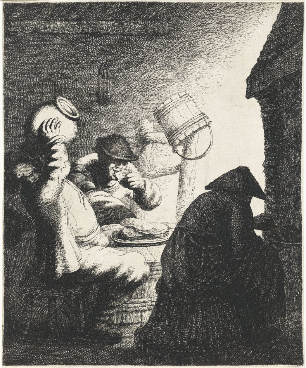 Figuurit syövät pannukakkuja sisätiloissa Maku The Five Senses (sarjan nimi) tekijältä Jan Gillisz. van Vliet