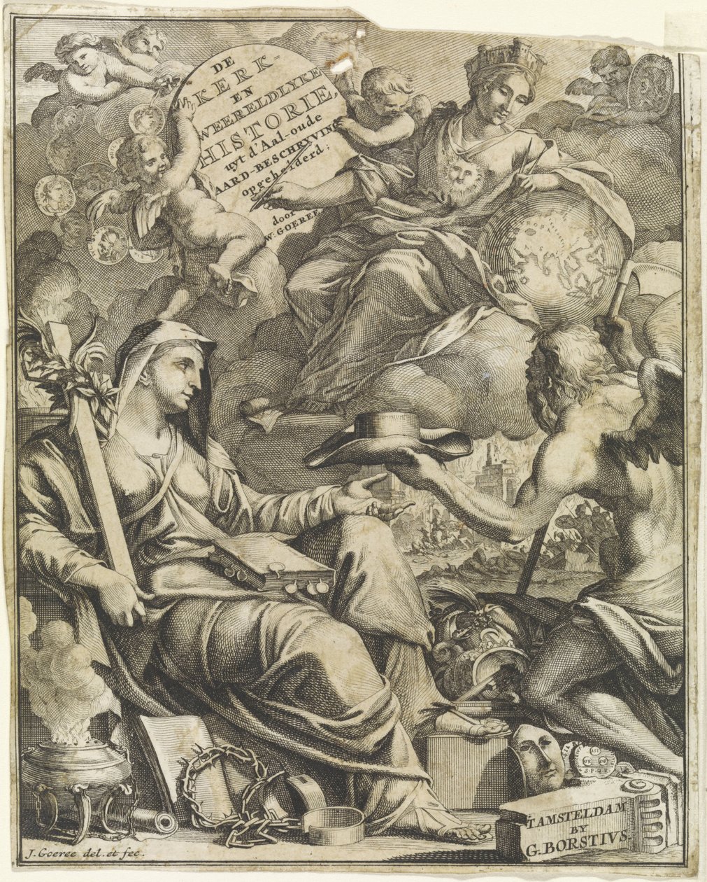Kirkon ja maailmanhistorian allegoria Nimisivu Willem Goereelle, De kerklyke en Weereldlyke historien. 1729 Kirkon ja maailmanhistorian uyt d