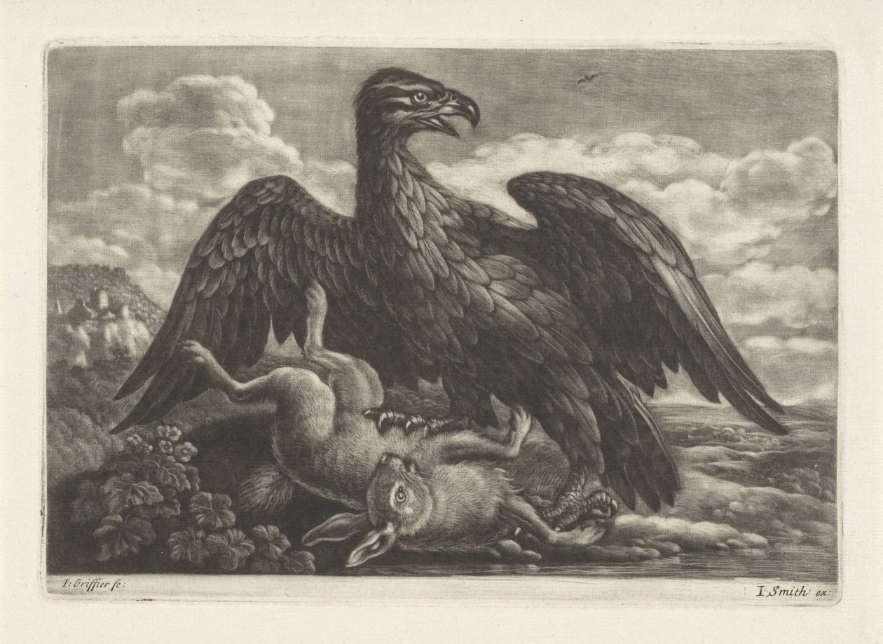 Kotka seisoo jäniksen päällä tekijältä Jan Griffier (I) (attributed to workshop of)